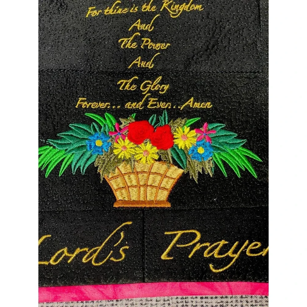 Handmade Lord’s Prayer Embroidered Quilt Wall Hanging Angels Floral 17x10